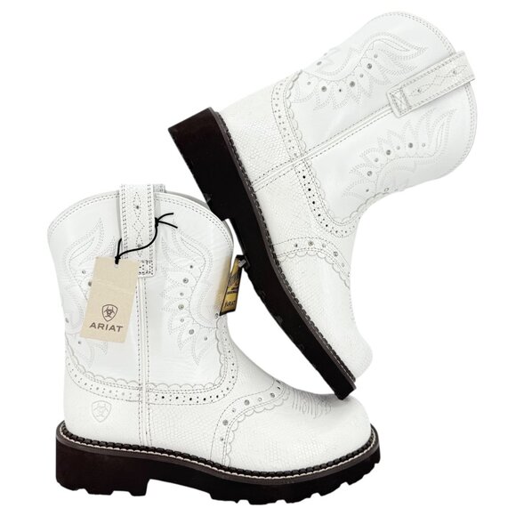 Ariat Fatbaby Womens Gembaby White Snake Emboss Leather Wester Boots Sz 9B NWOB - Picture 1 of 13